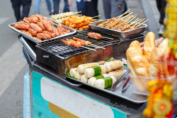 Hot dog, meat pork grilled, bread and rice balls. Hanoi is known as a culinary paradise. With many street foods processed on the spot, Hanoi is listed on the list of the world's best culinary cities next to Bangkok, Singapore. In the old quarter in Hanoi, you will feel the balance between spicy, sour, salty and sweet of spices in Vietnamese cuisine.